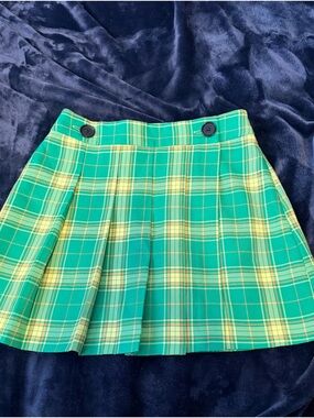 Topshop Green and Yellow Plaid Pleated Mini Skirt
